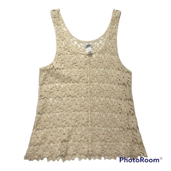 Charming Charlie Beige Sheer Lace Embroidered Tank Top‎ Size Small Boho Feminine - Picture 1 of 9